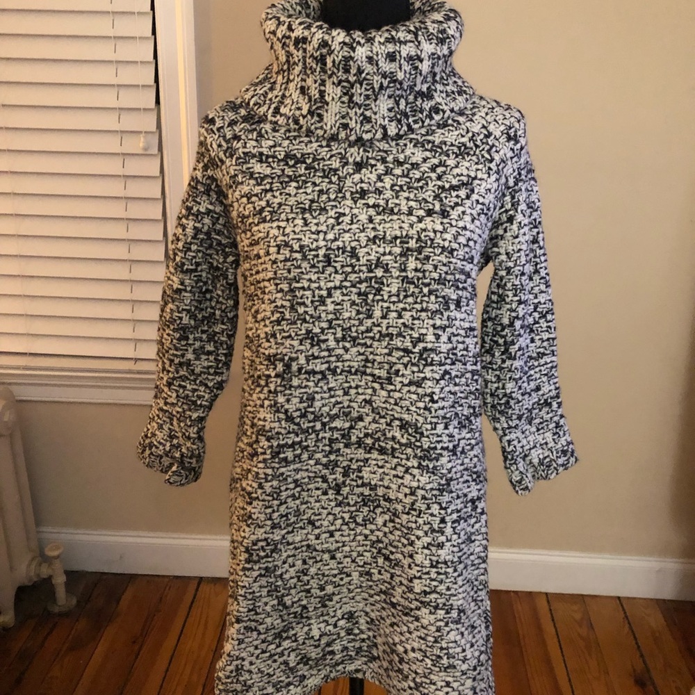 Metallic turtleneck sweater dress